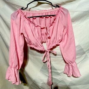 Pastel Pink Long Sleeve Tie Crop Top- XS‎